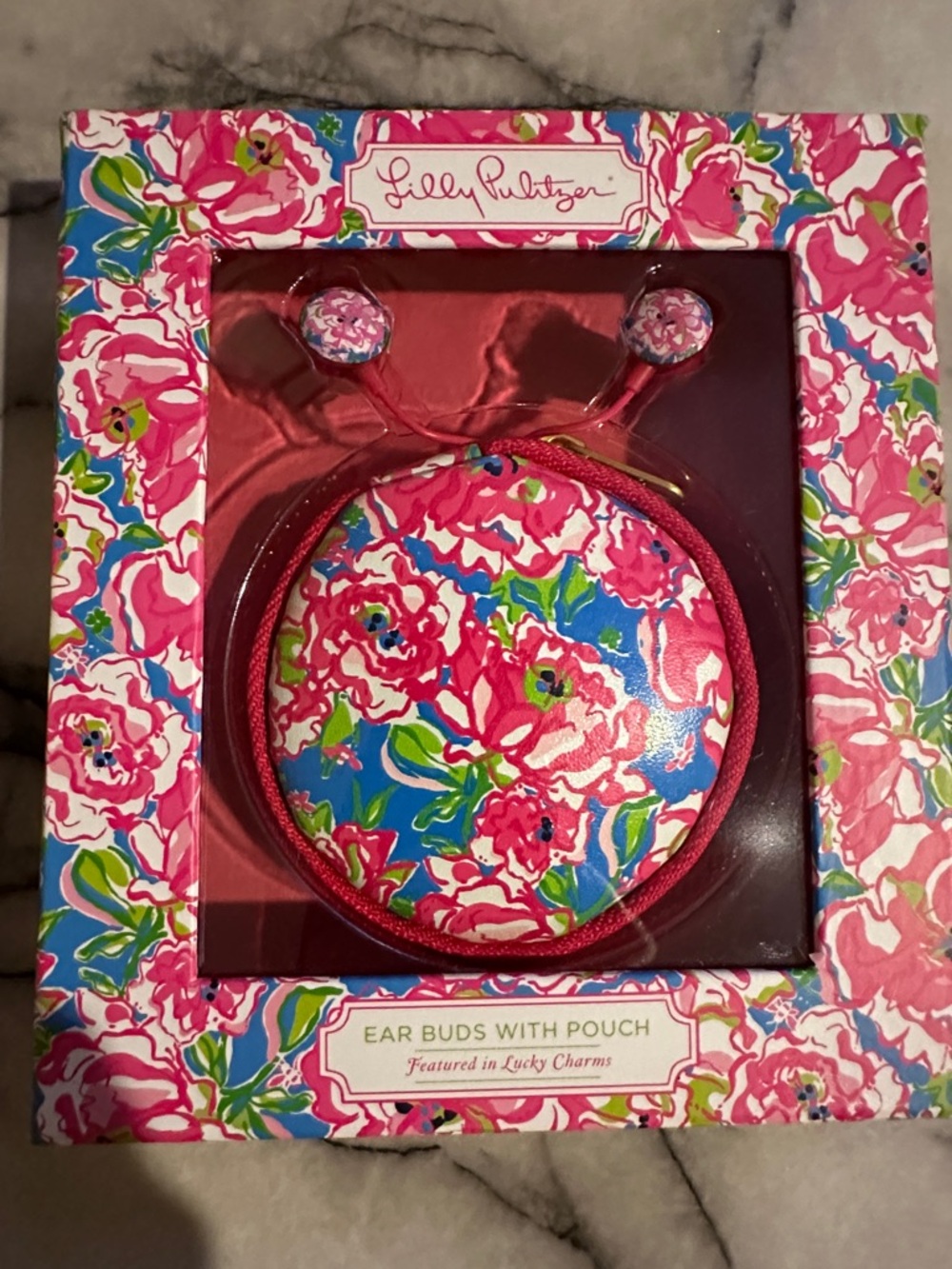 Lilly Pulitzer Bright Floral Earbuds & Zip Pouch - Pink, Blue & Green